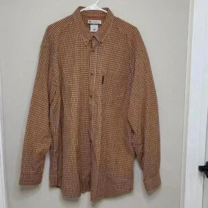 Columbia Men's Orange Gingham Plaid Long‎ Sleeve Button Down Shirt - Size XL